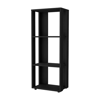 16" Storage Cabinet with 3-Open-Shelves, Practical Cabinets with Melamine Coating, Multifunctional Bookcase with Sturdy Construction for Vertical Use, Black