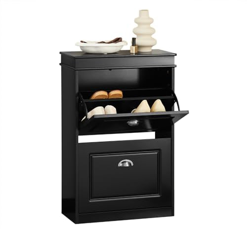 Haotian Small Shoe Cabinet, Black 2 Flip Drawers Freestanding Shoe Rack, Shoe Storage Cupboard Organizer (9.45" D x 20.87" W x 32.28" H), FSR78-SCH - color: Black, size: 2 Drawers (S)