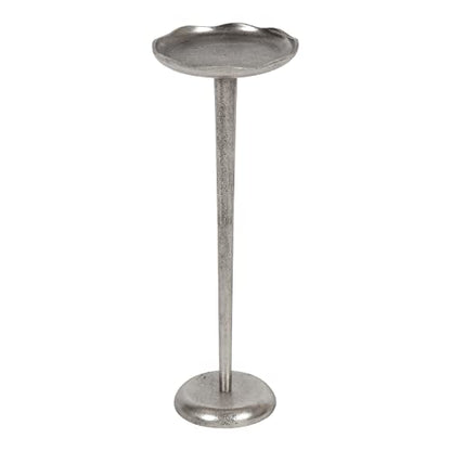 Kate and Laurel Alessia Modern Decorative Metal Drink Table; 8 x 8 x 22; Silver; Stunning Cast Aluminum Pedestal Plant Stand with Rough Texture and Deckled Edge - color: Silver