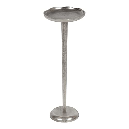 Kate and Laurel Alessia Modern Decorative Metal Drink Table; 8 x 8 x 22; Silver; Stunning Cast Aluminum Pedestal Plant Stand with Rough Texture and Deckled Edge - color: Silver