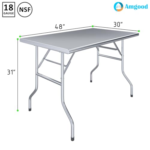 AmGood 30 in. x 48 in. Stainless Steel Open Base Folding Utility Work Table - size: 30" Deep x 48" Long, style: No Undershelf