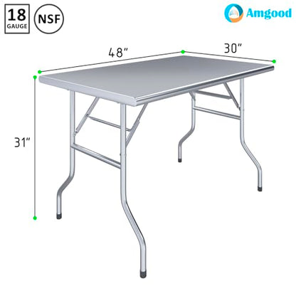 AmGood 30 in. x 48 in. Stainless Steel Open Base Folding Utility Work Table - size: 30" Deep x 48" Long, style: No Undershelf