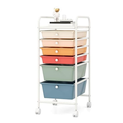 DREAMADE Rolling Cart With Storage Drawers, Utility Cart With Removable Plastic Drawers, Lockable Wheels for Classroom Organization, Art Supplies, Office, Scrapbook (6 Drawers, Macaron) - color: Macaron, style: 6 Drawers