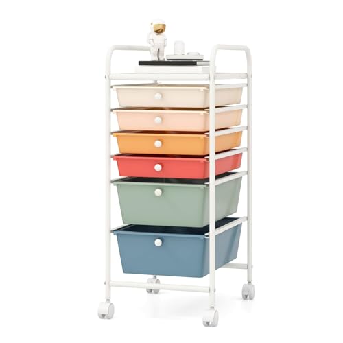 DREAMADE Rolling Cart With Storage Drawers, Utility Cart With Removable Plastic Drawers, Lockable Wheels for Classroom Organization, Art Supplies, Office, Scrapbook (6 Drawers, Macaron) - color: Macaron, style: 6 Drawers