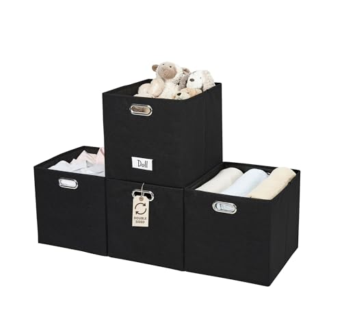 DECOMOMO Felt Storage Bins, 13x15x13 Storage Cube Bins with Labels | 4 Pack Storage Baskets for Shelves, Kallax (Black) - color: Black, size: Kallax / 4pcs
