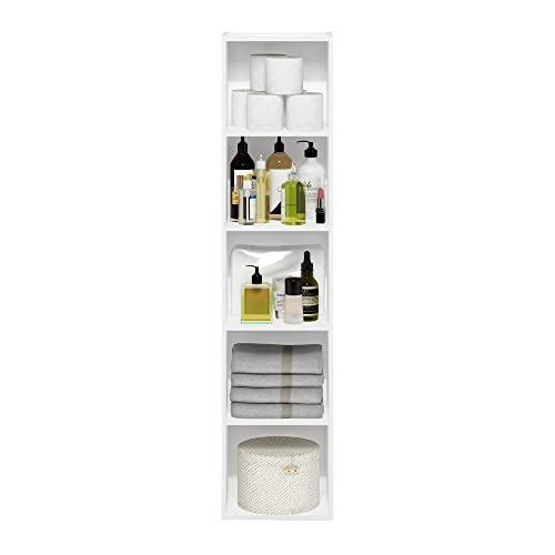 Furinno PASIR Book Shelf, 5-Tier Modern Bookshelf, Open Shelves Bookcase, 9 x 12 x 52, for Living Room, Bedroom, Home Office, Plain White - color: Plain White, size: 5-Tier, 9 x 12 x 52