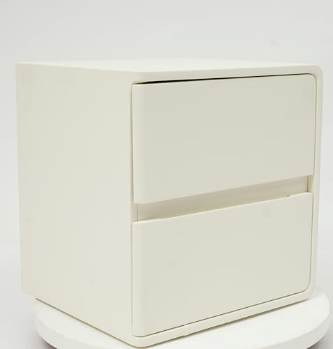 Minimalist Bedside Table with 2 Drawers, 17.71x15.74x18.5in Bedside Furniture, Nightstand No Assembly Needed Nightstand with Large Storage for Bedroom/Living Room, Beige (Left)
