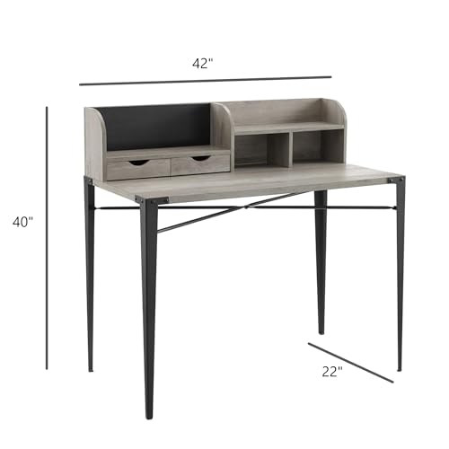 Interior Elements Industrial Modern Wooden Secretary Office Desk with Hutch - Grey Wash, 42"