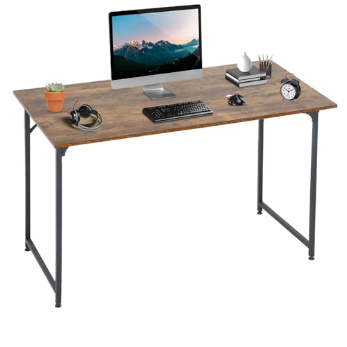 HCY Computer Desk 47 Writing Desk Home Office Study Workstation Modern PC Laptop Sturdy Simple Gaming Desk with Metal Frame（Brown） 47x24x29 - color: Brown, size: 47 inch