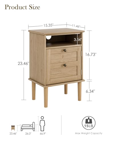 Nightstand, Boho Night Stand with 1 Drawer, Modern Side Accent Table with Open Shelf, Wooden Top Bedside End Table for Bedroom, Living Room, Natural - color: Natural