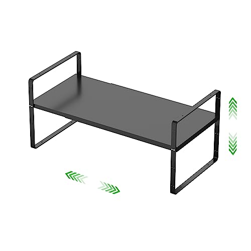 Expandable Cabinet Storage Shelf Stackable Organizer Rack for Kitchen Bathroom Pantry Spice Cupboard Countertop Home Office Desk Heavy Duty Nonslip Black Small 1 PACK - color: Smooth Black, size: Small - 8.1"D - 1 Pack