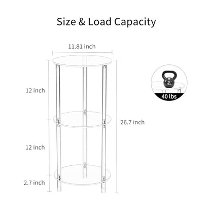 Clear Round Acrylic Side Table Set of 2 for Small Spaces, 11.81" L x 11.81" W x 26.7" H, 3 Tier Small Modern Drink End Table Nightstand, Minimalist Bedside Table for Living Room, Bedroom - size: 3 Tier 2-Pack (26.7"H)