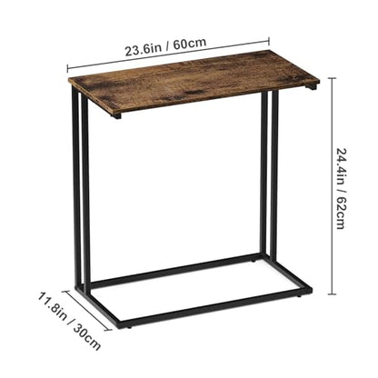 C-Shaped Side Table, Modern End Table with Metal Frame, Space Saving Design for Living Room，Large Surface Couch Table for Bedroom, and Home Office，24 x 12 x 24 inches (Rustic Brown)