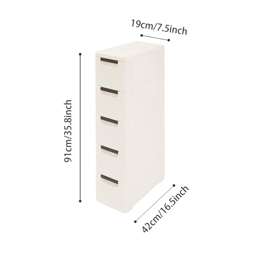 5 Drawers Slim Bathroom Storage Cabinet,Narrow Plastic Storage Cart,Rolling Dresser on Wheels for Living Room,Bathroom,Kitchen - size: 5 Drawers