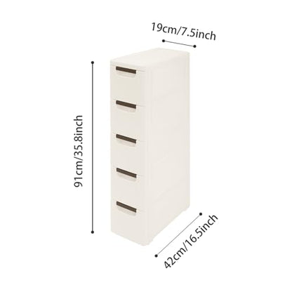 5 Drawers Slim Bathroom Storage Cabinet,Narrow Plastic Storage Cart,Rolling Dresser on Wheels for Living Room,Bathroom,Kitchen - size: 5 Drawers