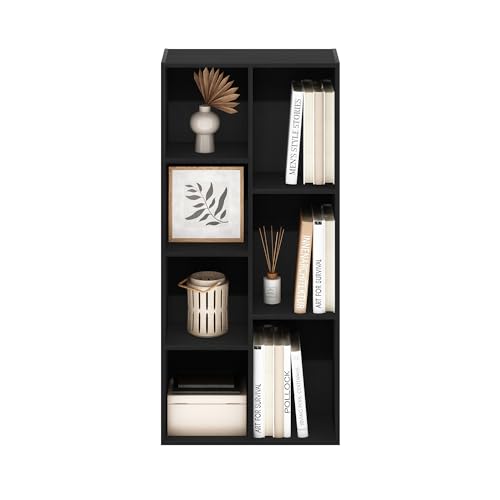 Furinno LUDER Book Shelf, 7-Cube Bookshelf, Bookcase with Open Shelves, 9.4 x 19.5 x 41.7, Easy Assembly, for Living Room, Bedroom, Home Office, Darkwood - color: Darkwood, size: 7-Cube, 9.4 x 19.5 x 41.7