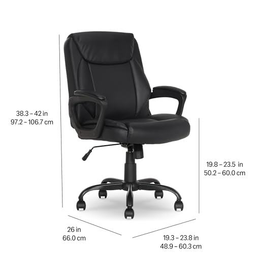 Amazon Basics Classic Puresoft PU Padded Mid-Back Office Desk Chair with Armrest, Easy Assembly, Sturdy Metal Base, Wheels, 275lb Support, 26"D x 23.75"W x 42"H, Black - color: Black