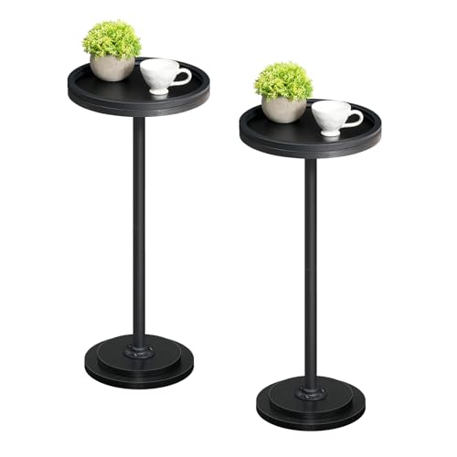 HOOBRO Small Round Side Tables, Set of 2, Drink Tables, Coffee Martini Tables with Pedestal Accent for Small Spaces in Living Room, Bedroom, Sofa Couch, Black BB168BZP201 - color: Black
