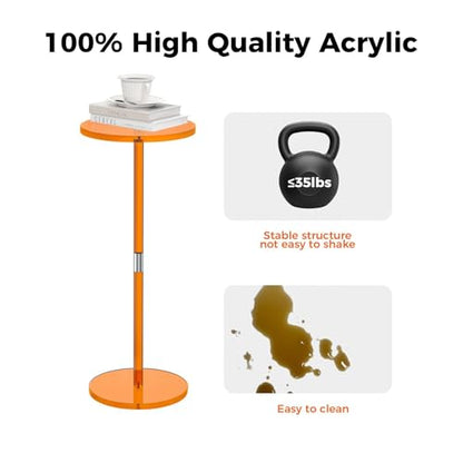 Acrylic Drink Table for Small Spaces, 10" L x 10" W x 21.3" H(Orange) | Drink Side/End Table for Living Room, Round, Easy Assembly