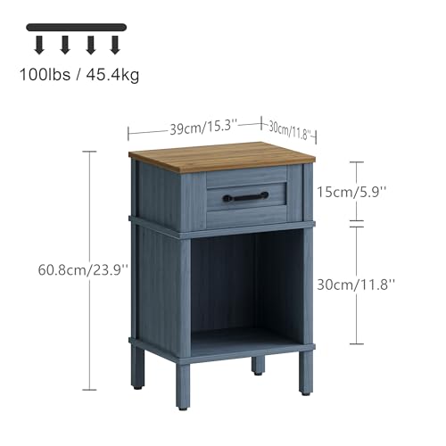 Blue Nightstand,Small Night Stand, Farmhouse Night Stands with drawers | Blue End Table Living Room,Wooden Night Stand,Blue Bedside Table,Wooden Nightstand,Farmhouse Side Table with Drawer LET512LR - color: Blue