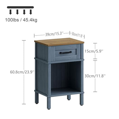 Blue Nightstand,Small Night Stand, Farmhouse Night Stands with drawers | Blue End Table Living Room,Wooden Night Stand,Blue Bedside Table,Wooden Nightstand,Farmhouse Side Table with Drawer LET512LR - color: Blue