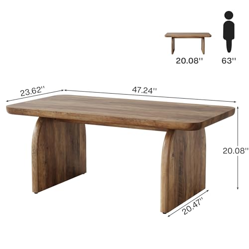 Tribesigns Rectangle Coffee Table, 47-Inch Wood Rectangular Living Room Table, Farmhouse Accent Center Low Cocktail Tea Table with Sturdy Base & Rounded Corners, Easy Assembly (Rustic Brown) - color: Rustic Brown