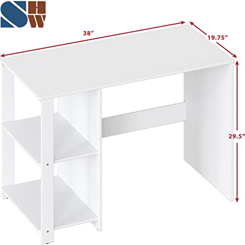 SHW 38-Inch Home Office Computer Desk with Shelves, White - color: White