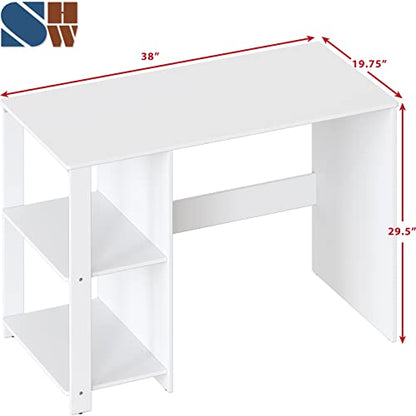 SHW 38-Inch Home Office Computer Desk with Shelves, White - color: White