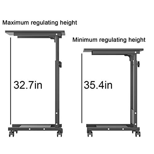 TigerDad Adjustable Height C Table Sofa Side Bedside Table with Wheels, Hospital Bed Table Rolling Tray with Storage, Mobile Computer Desk Laptop Table for Home Use - color: Black