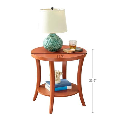 Roundhill Furniture Perth Contemporary Round End Table with Shelf - color: Orange