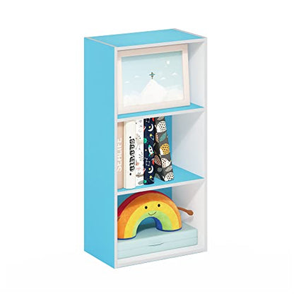 Furinno Luder 3-Tier Open Shelf Bookcase, Light Blue/White - color: White/Light Blue, size: 3-Tier, 9.3 x 16 x 31.4
