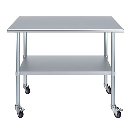 AmGood 48" Long x 24" Deep Stainless Steel Table with Casters - size: 48" Long x 24" Deep