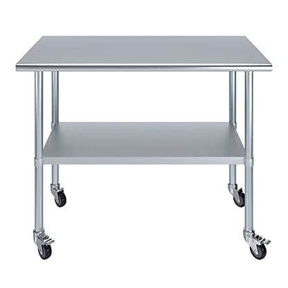 AmGood 48" Long x 24" Deep Stainless Steel Table with Casters - size: 48" Long x 24" Deep