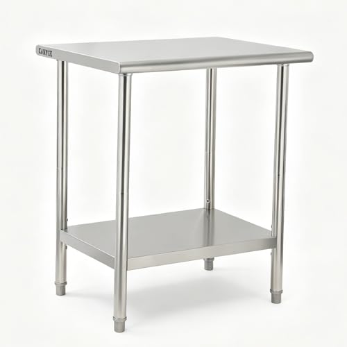 Garvee Stainless Steel Curved Edge Work Table 60 inch Double Layer, Heavy Duty Commercial Prep Table with Hook, 0.7mm Thick - size: 60*24*35inch