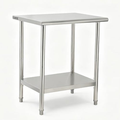 Garvee Stainless Steel Curved Edge Work Table 60 inch Double Layer, Heavy Duty Commercial Prep Table with Hook, 0.7mm Thick - size: 60*24*35inch