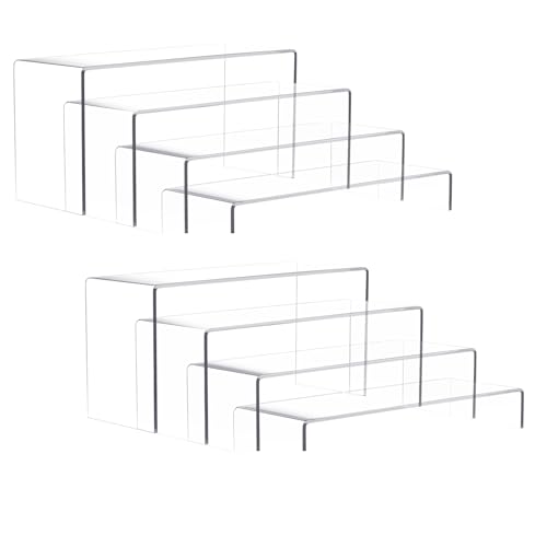 Anglelife 8 Pieces 2 Set (7”L~8”L~9”L) Large Display Risers, 4" Wide Clear Rectangular Stand Shelf for Showcase Collectibles, Acrylic Cake Shelves for Retail Desktop Jewelry Funko Pop Figures