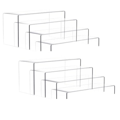Anglelife 8 Pieces 2 Set (7”L~8”L~9”L) Large Display Risers, 4" Wide Clear Rectangular Stand Shelf for Showcase Collectibles, Acrylic Cake Shelves for Retail Desktop Jewelry Funko Pop Figures