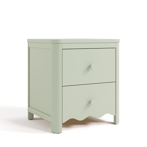 Storkcraft Casablanca 2 Drawer Nightstand, Sage | GREENGUARD Gold Certified, Storage for Kids Bedroom, Premium Wood Nightstand with Iconic Wave Detailing and Rounded Posts - color: Sage, style: Nightstand