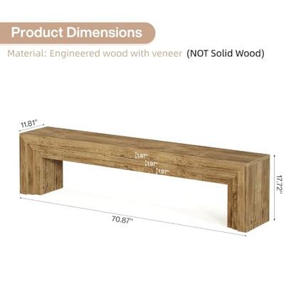 Tribesigns 71" Extra Long Entryway Bench, Farmhouse Bed Bench (Brown) | Modern Wooden Shoe Bench Indoor Seating with Layered Design for Hallway, Bedroom, Living Room, Sofa Back, Dining Room - color: Brown