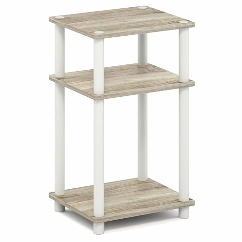 Furinno Turn-N-Tube 3-Tier Toolless Side Table, Narrow Printer Stand with Open Shelf, End Table, Night Stand, for Living Room, Bedroom, Light Oak - color: Light Oak/White