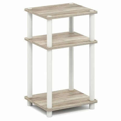 Furinno Turn-N-Tube 3-Tier Toolless Side Table, Narrow Printer Stand with Open Shelf, End Table, Night Stand, for Living Room, Bedroom, Light Oak - color: Light Oak/White