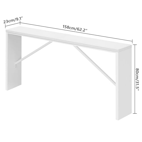 MAHANCRIS Console Table, 62.2" Long Sofa Table Behind Couch, Narrow Entryway Table, Farmhouse Dining Table with Angled Metal Frame, Industrial Console Table for Entryway, White CTWT15801 - color: White, size: 62.2"L x 9.1"W x 31.5"H