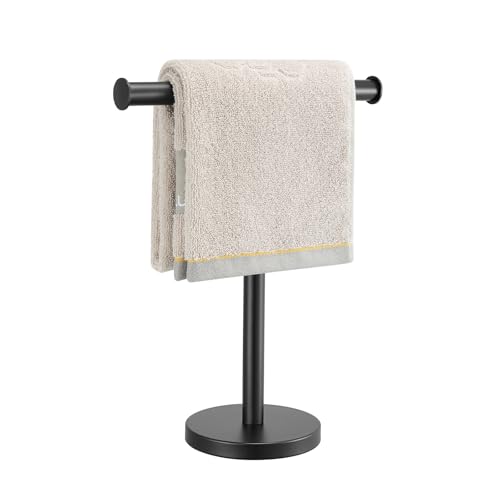 Hand Towel Holder Stand, Freestanding Bathroom Towel Rack, Black | Weighted Stainless Steel Base Helps Prevent Tipping While The Open T-Shape Keeps Towels Dry on Bathroom Countertops - color: X-black-1 Pack