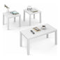 Furinno Classic Set of 3 Living Room Table, Printer Stand, White | 1.8 Inch Thick Tabletop, Modern Rectangle Coffee Table with 2 Square Side Tables, End Tables, for Living Room, Home Office - color: White, size: Set of 3
