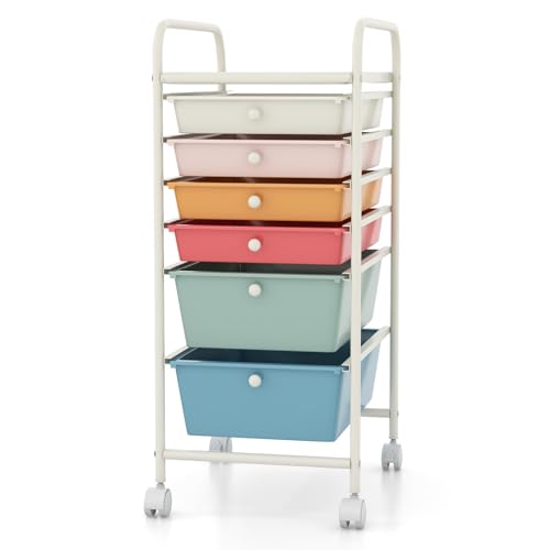6-Tier Rolling Cart with Drawers, Storage Cart with Universal Wheel & Metal Frame, Multipurpose Mobile Trolley Utility Cart for Small Space Makeup School Office Play Room (Macaron) - color: Macaron, size: 6 Drawers (2 Big +4 Small)