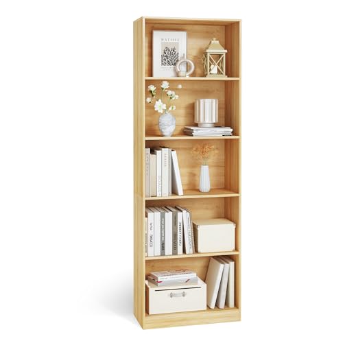 5 Tier Bookshelf, 71" Tall Bookcase Floor Standing, Large Wood Bookshelf with Anti-Tipping Device & Base, 5 Shelf Open Display Book Shelf for Living Room, Bedroom, Dining Room, Home Office - color: Oak
