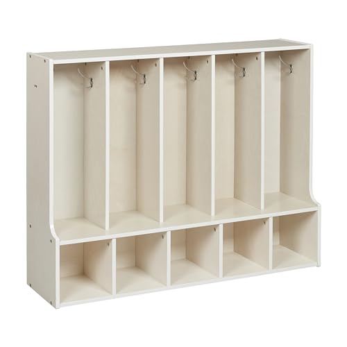 ECR4Kids Streamline 5-Section Toddler Coat Locker with Bench, Classroom Furniture, White Wash - color: White Wash