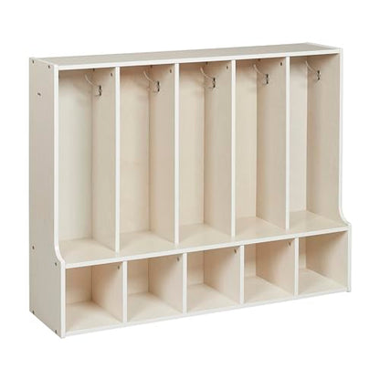 ECR4Kids Streamline 5-Section Toddler Coat Locker with Bench, Classroom Furniture, White Wash - color: White Wash