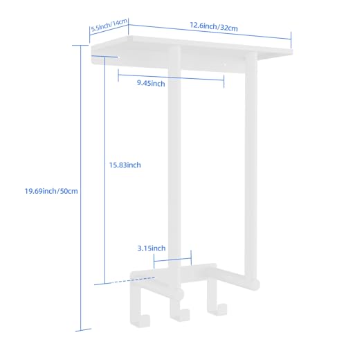 Towel Rack with Shelf and 3 Hooks, Bethom Towel Holders for Bathroom Wall Mounted, Metal White Towel Racks can Hold 3 Large Bath Sheets Blanket - color: White, size: Round Tube