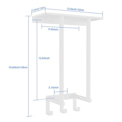 Towel Rack with Shelf and 3 Hooks, Bethom Towel Holders for Bathroom Wall Mounted, Metal White Towel Racks can Hold 3 Large Bath Sheets Blanket - color: White, size: Round Tube